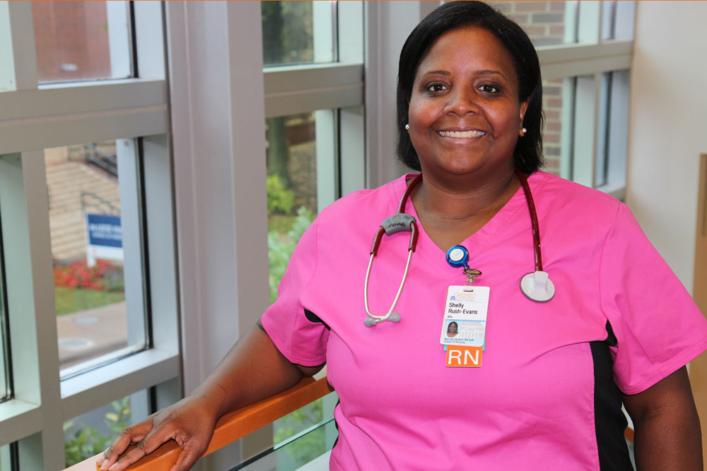 A photo of RN to BSN graduate Shelley Rush Evans, who graduated from a program that will be greatly expanded due to the generous $20 million gift from the Conways.