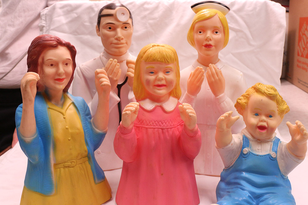 A set of toy rubber hand puppets from the Bjoring Center