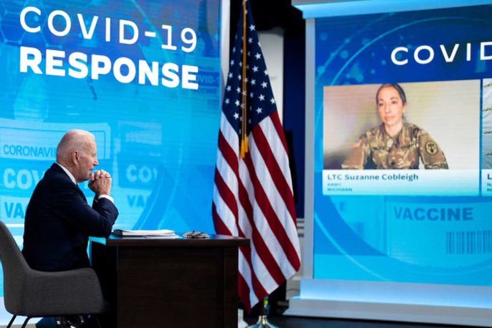 LTC Suzanne Cobleigh (MSN `19, DNP `20) has overseen military teams deployed to hospitals struggling under the weight of COVID since last summer. In January, she got to tell President Biden about it. 