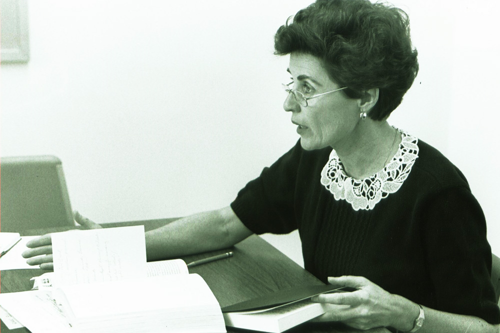 An archival photo of Barbara Brodie teaching.