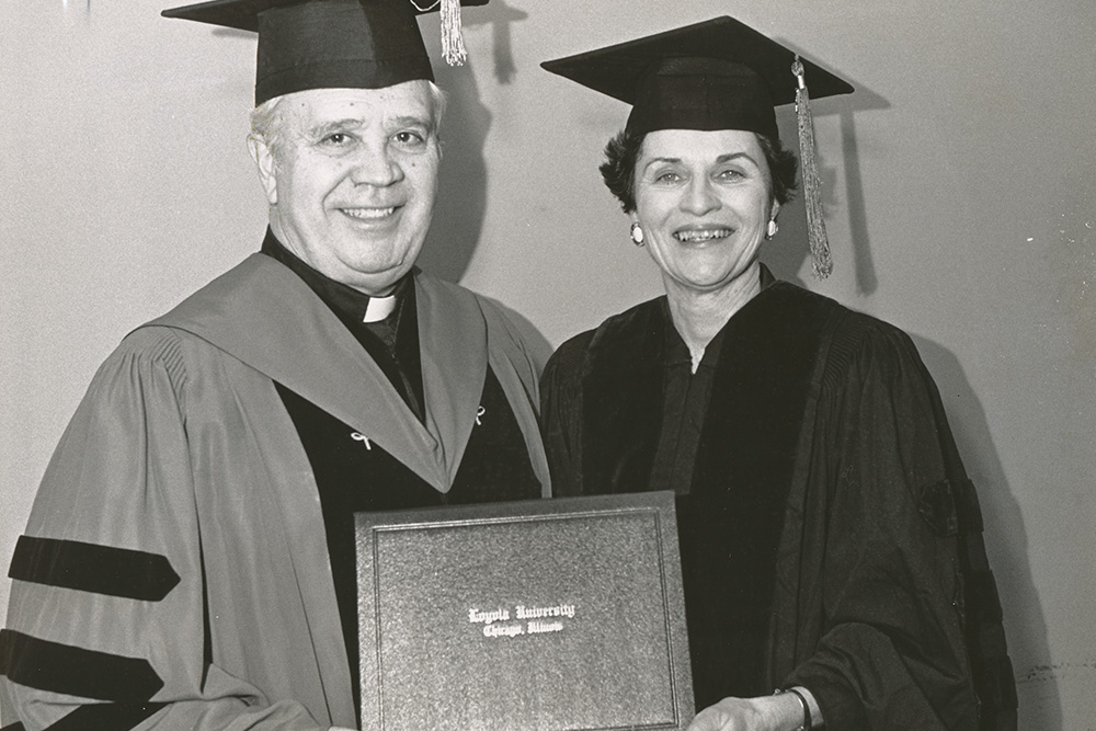 Brodie earns an honorary doctorate from alma mater Loyola in 1992