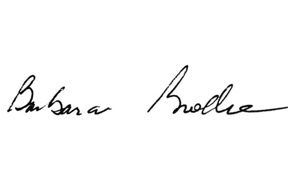 Nursing professor, advocate, faculty member, nursing historian, and mentor Barbara Brodie's signature