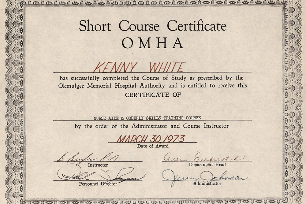A certificate given to Ken White AAN president when he was 17 years old