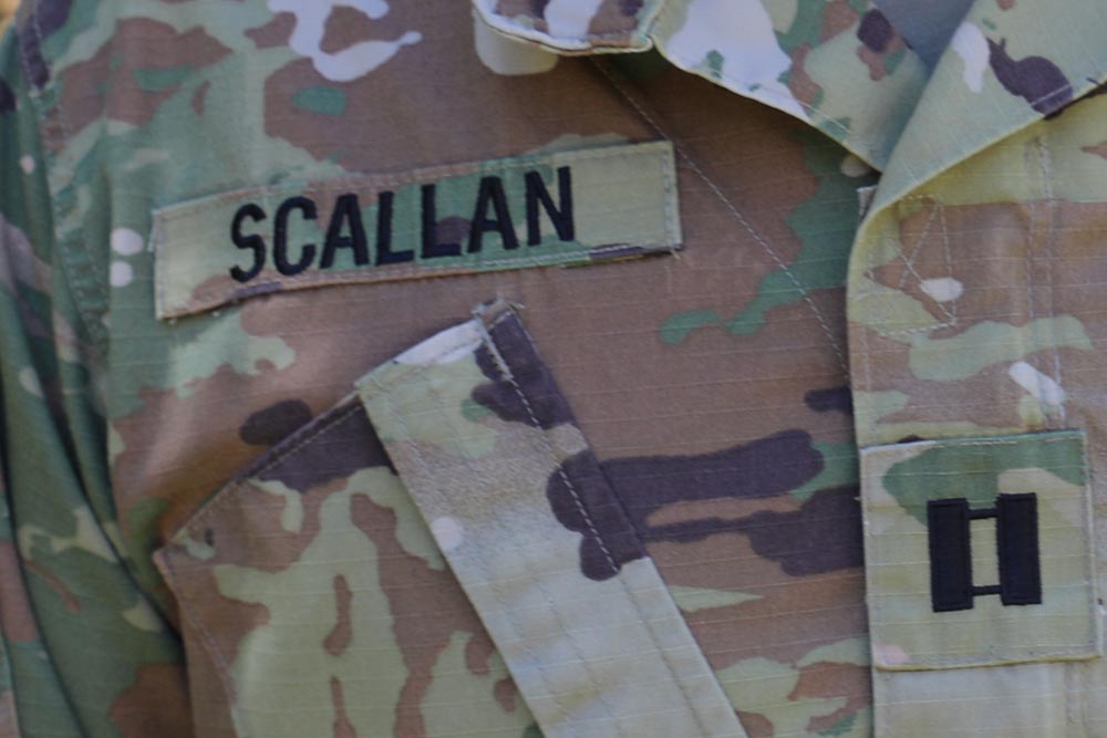 Scallan's U.S. Army fatigues.