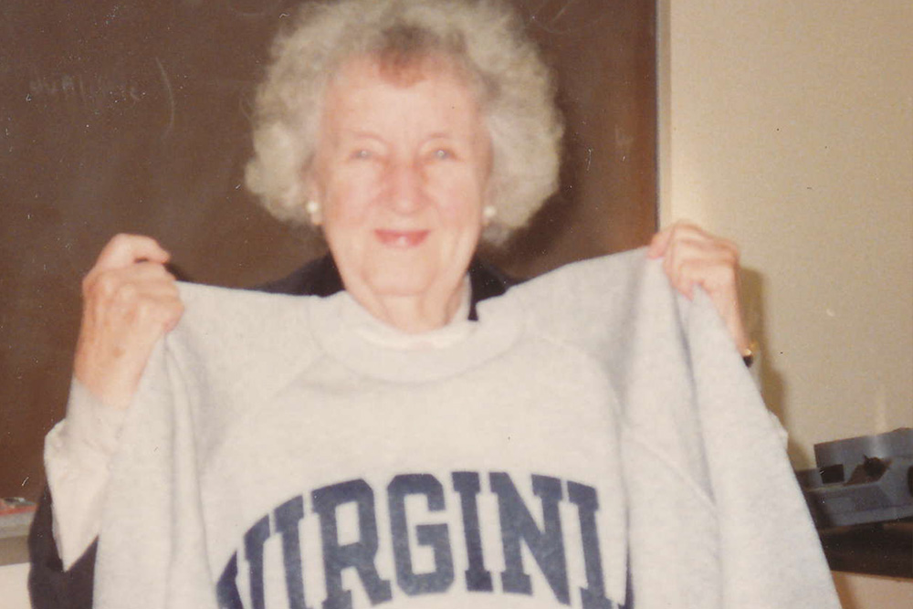 Virginia Henderson, an early advocate for nurses' baccalaureate education and nursing research, visited UVA in the late 1980s.
