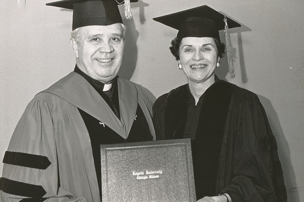 Barbara Brodie being honored by Loyola University, her alma mater, in 1992.