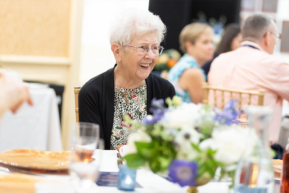 A woman at a table