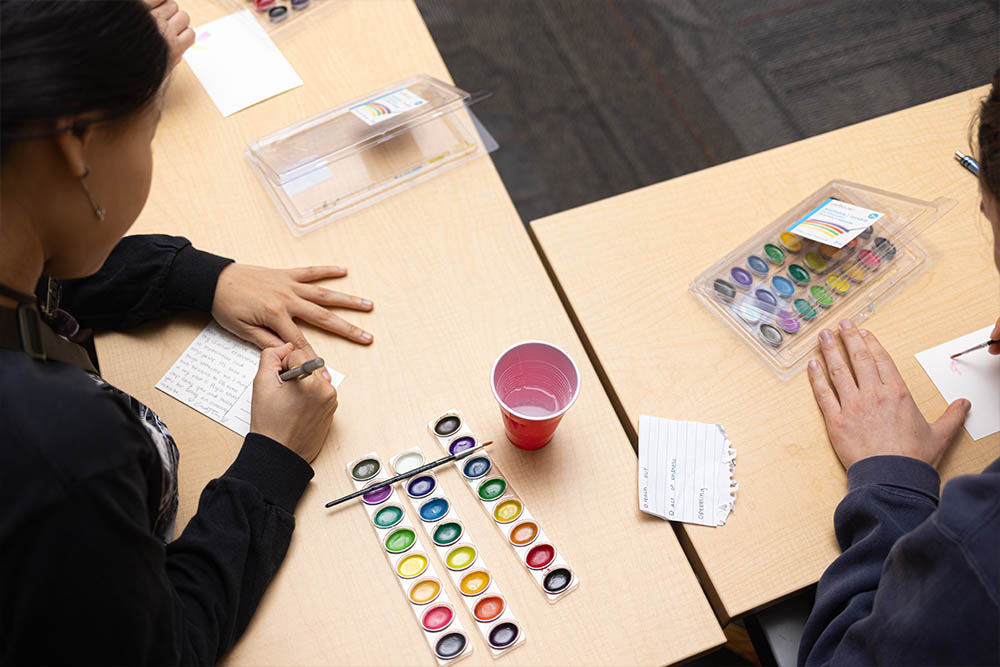 students watercolor painting