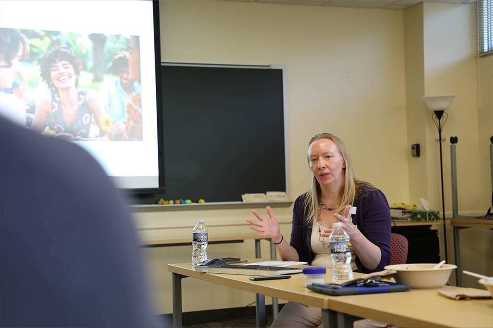 A teacher teaching